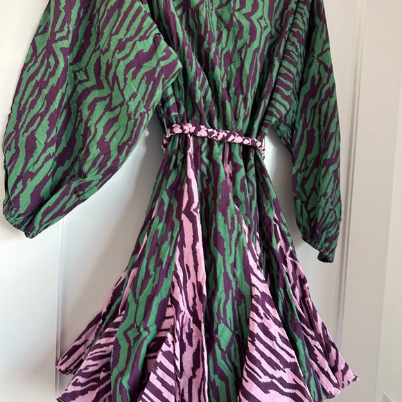 COPY - RHODE Ella Mini Dress SZ XS Abstract Zebra Print Braided Belt Long Sleev… - Picture 10 of 10
